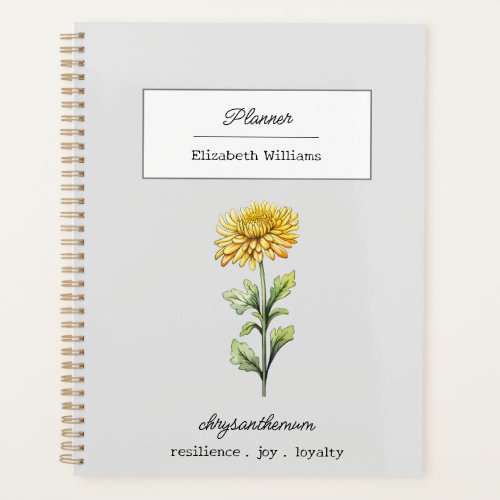 NOVEMBER CHRYSANTHEMUM BIRTH FLOWER PERSONALIZED  PLANNER