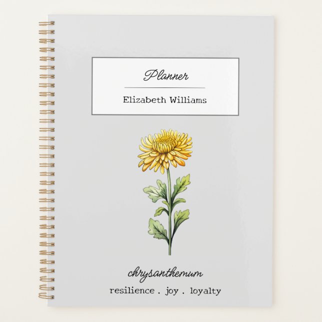 NOVEMBER CHRYSANTHEMUM BIRTH FLOWER PERSONALIZED  PLANNER (Front)