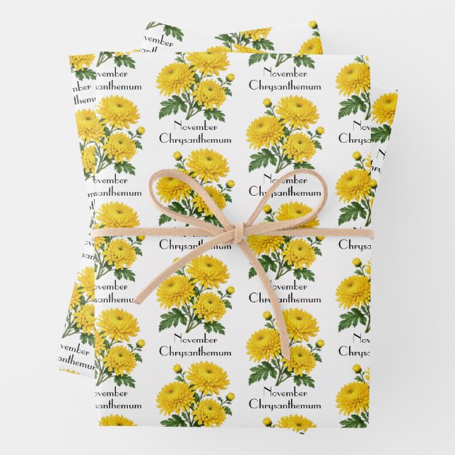 November Chrysanthemum Flowers Wrapping Paper Sheets (In situ)