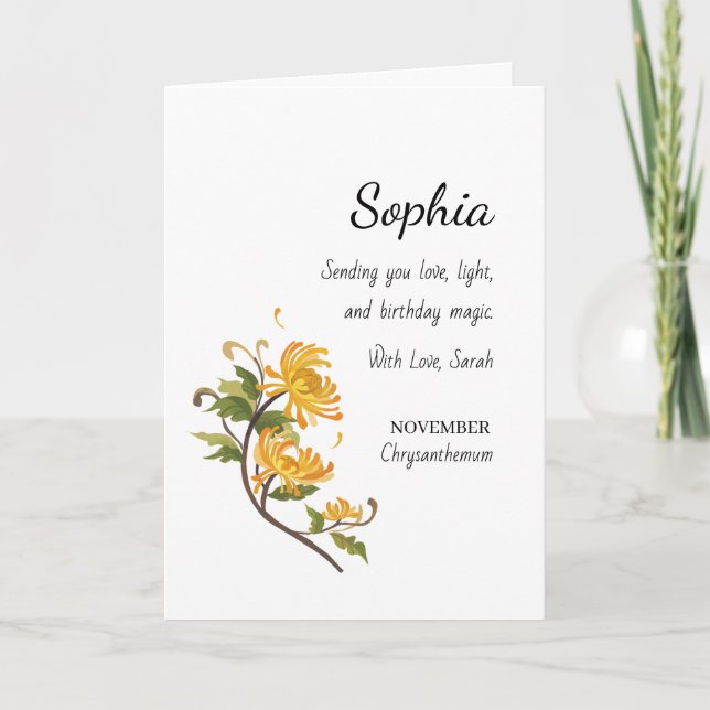 November Chrysanthemum Personalized Birthday Card (Front)