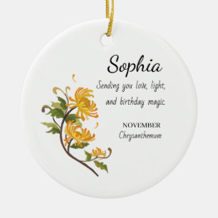 November Chrysanthemum Personalized Birthday Ceramic Ornament