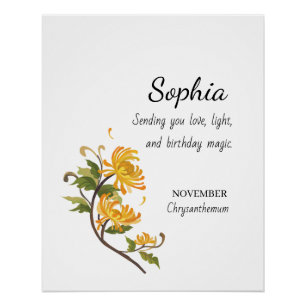 November Chrysanthemum Personalized Birthday Poster