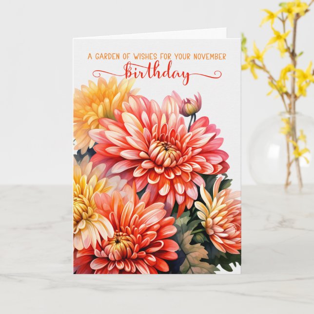 November Chrysanthemums Birthy Month Birthday Card (Yellow Flower)