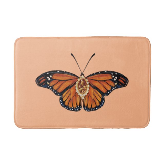 November Citrine Monarch Butterfly Pattern Design Bath Mat (Front)