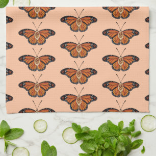November Citrine Monarch Butterfly Pattern Design Kitchen Towel