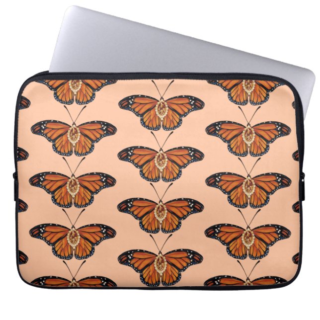 November Citrine Monarch Butterfly Pattern Design Laptop Sleeve (Front)