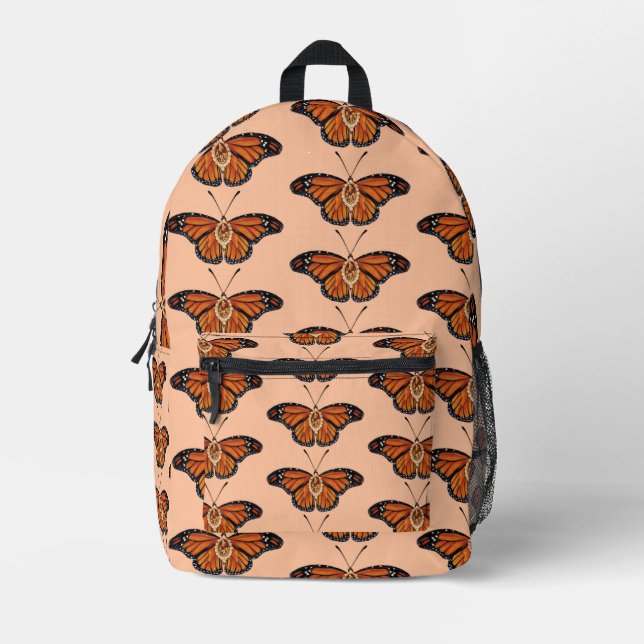 November Citrine Monarch Butterfly Pattern Design Printed Backpack (Front)