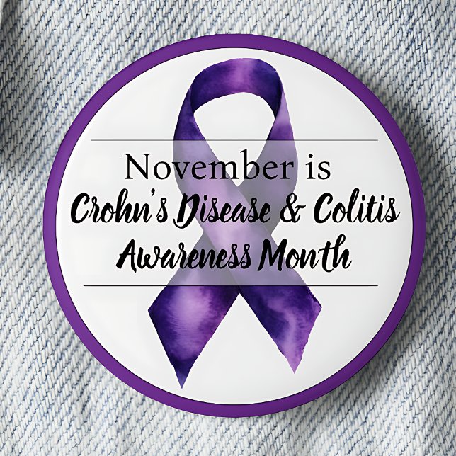 November Crohn’s Disease & Colitis Awareness Month Button (November Purple Ribbon Crohn's Disease & Colitis Awareness Month pinback button.)