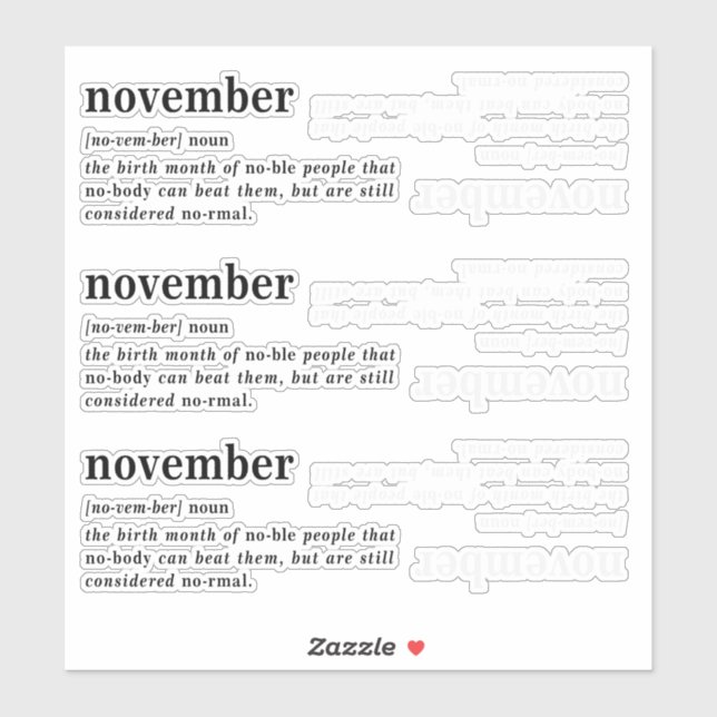 November Definition Birthday Sticker (Sheet)