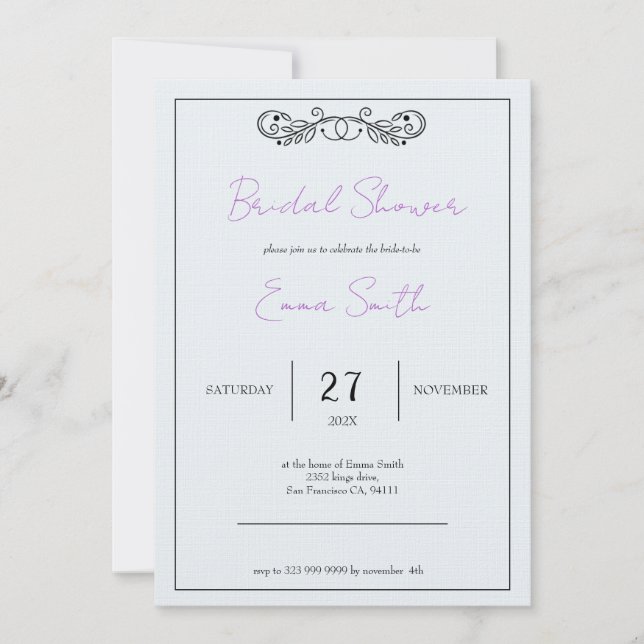 "November Elegance" Customizable Bridal Shower  Invitation (Front)