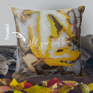 November forest: Yellow leaves beneath the snow Throw Pillow