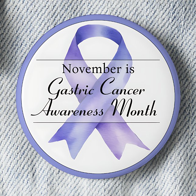 November Gastric Stomach Cancer Awareness Month Button (Periwinkle awareness ribbon.  November is Gastric (stomach) Cancer Awareness Month.)