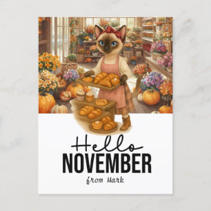 November Greeting from Cat Lovers Bakery Holiday Postcard