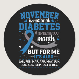 November is Diabetes Awareness Month Blue and Gray Classic Round Sticker