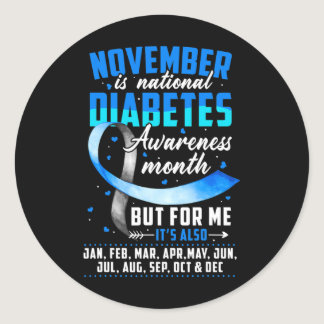 November is Diabetes Awareness Month Blue and Gray Classic Round Sticker