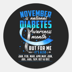 November is Diabetes Awareness Month Blue and Gray Classic Round Sticker