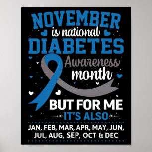 November Is Diabetes Awareness Month Blue And Gray Poster