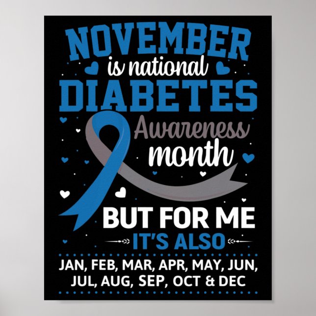 November is Diabetes Awareness Month Blue and Gray Poster (Front)