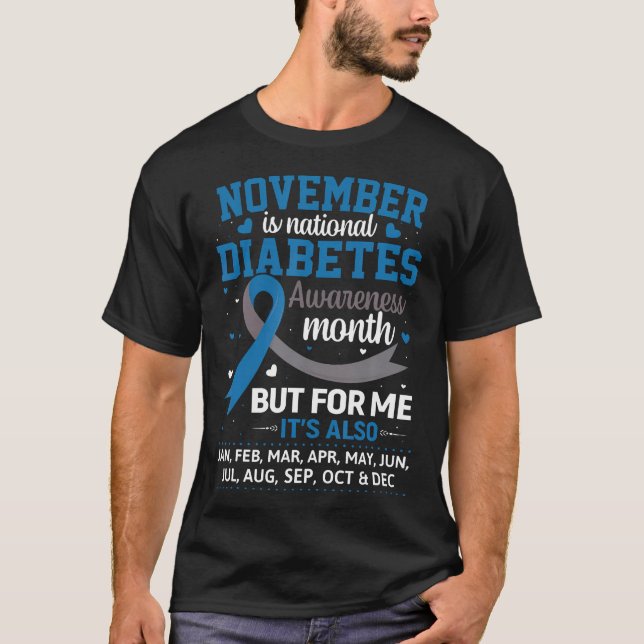 November Is Diabetes Awareness Month Blue And Gray T-Shirt (Front)