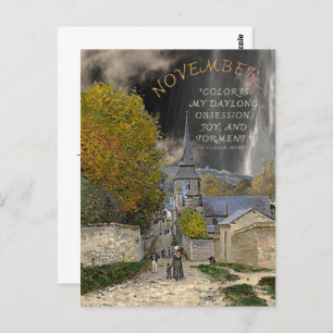 November Month Monet Art Quote Postcard