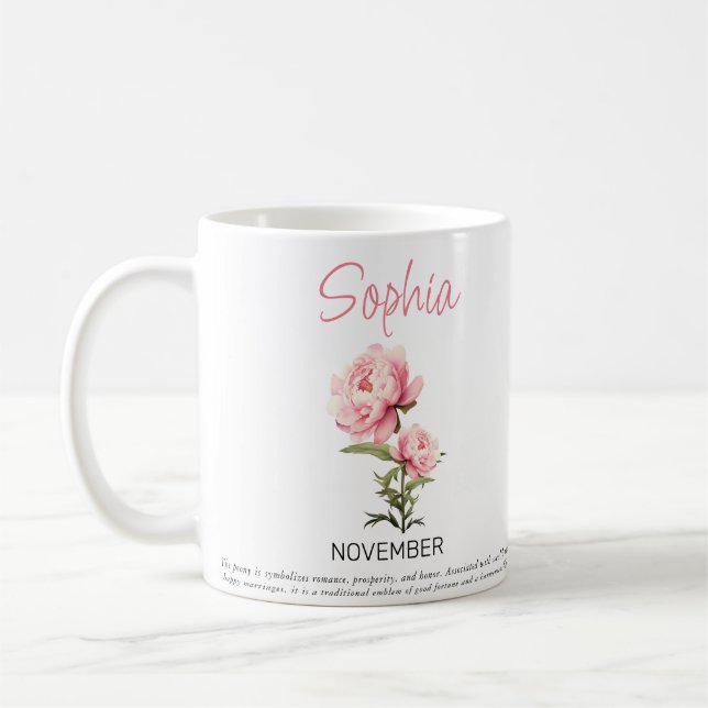 November Personalized Birth Flower Coffee Mug (Left)