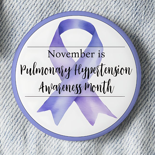 November Pulmonary Hypertension Awareness Month Button (Periwinkle awareness ribbon.  November is Pulmonary Hypertension Awareness Month.)