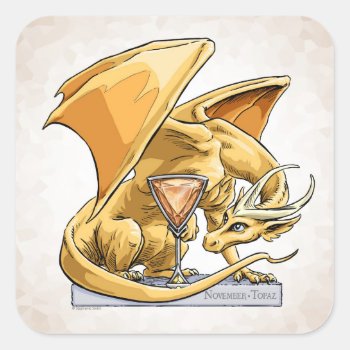 November’s Birthstone Dragon: Topaz Square Sticker by critterwings at Zazzle