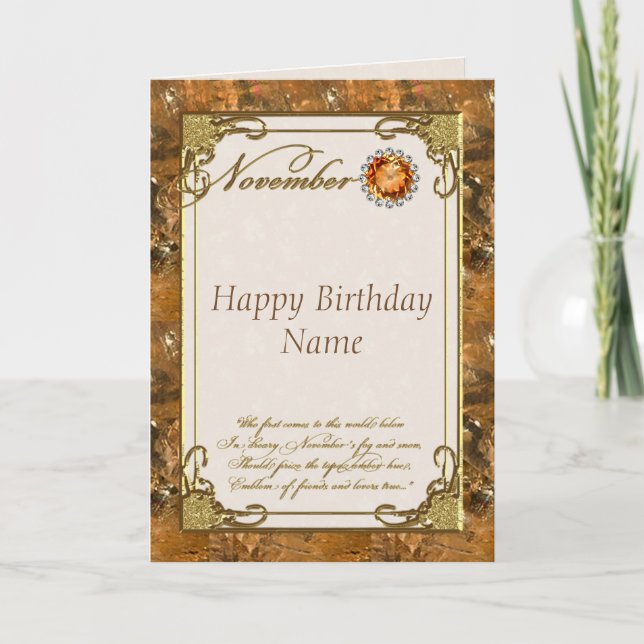November Topaz Birthstone Birthday Card (Front)