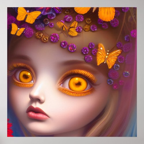 November Topaz Eyes Birthstone Butterfly Girl Poster