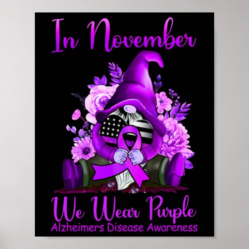 November We Wear Purple Gnome Pumpkin Alzheimerhei Poster