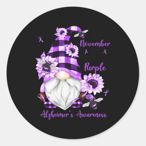 November We Wear Purple Gnomes Alzheimerheimer Awa Classic Round Sticker