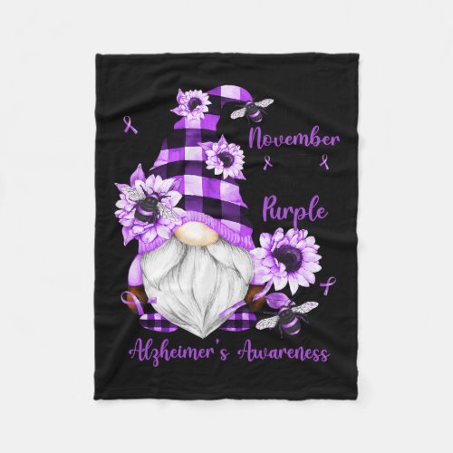 November We Wear Purple Gnomes Alzheimerheimer Awa Fleece Blanket