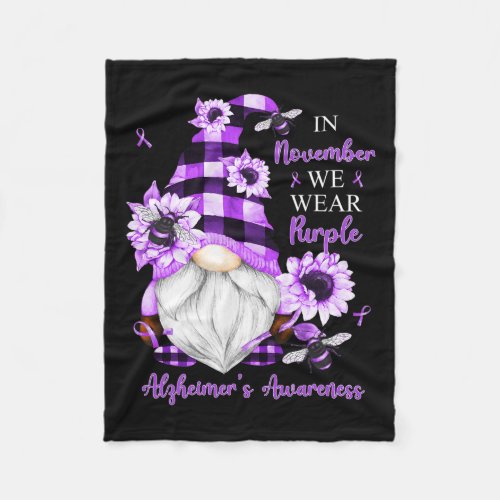 November We Wear Purple Gnomes Alzheimerheimer Awa Fleece Blanket