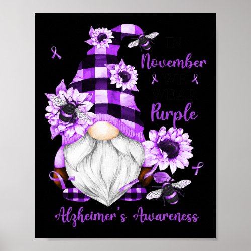 November We Wear Purple Gnomes Alzheimerheimer Awa Poster