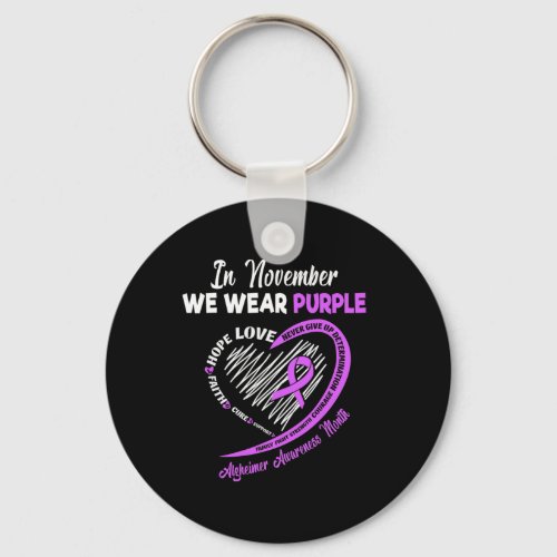 November We Wear Purple Ribbon Alzheimerheimer Awa Keychain