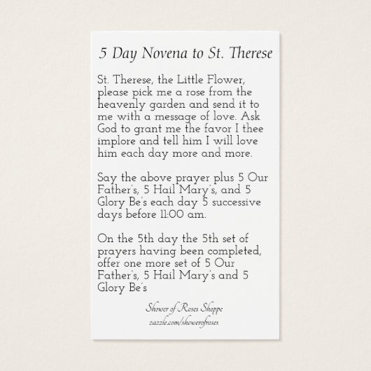 Novena Holy Card of St. Therese Painting (Back)