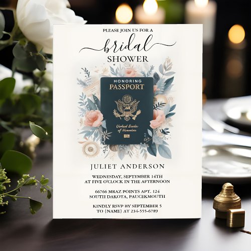 Now Adventure Passport Boarding Pass Bridal Shower Invitation