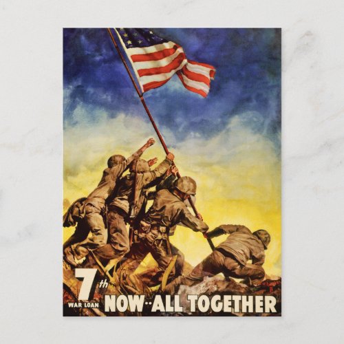 Now all together Vintage War Poster Restored Postcard