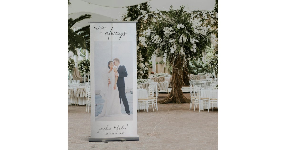 Now And Always Custom Photo Wedding Minimalist Retractable Banner | Zazzle