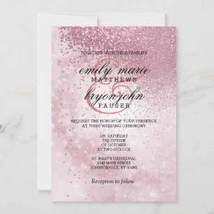 Now and Forever Pink Glitter Wedding  Invitation