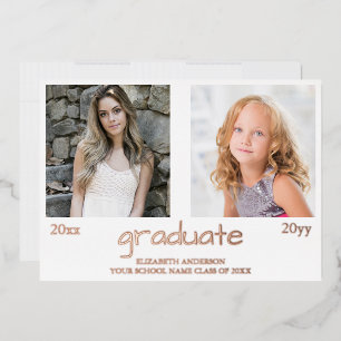 Now And Then 2 Photo Graduation Party Foil Invitation