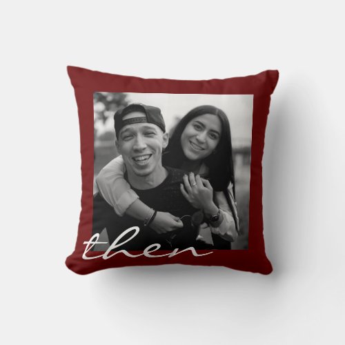 Now and Then Love Story Two Photo Anniversary Throw Pillow
