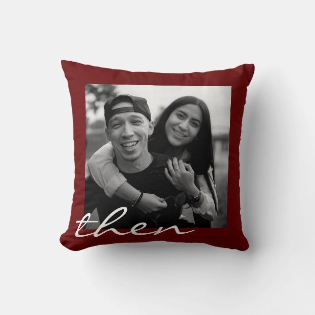 Now and Then Love Story Two Photo Anniversary Throw Pillow (Front)