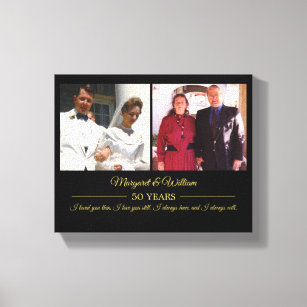 Now and Then Photos Gold Text Anniversary Photo  Canvas Print
