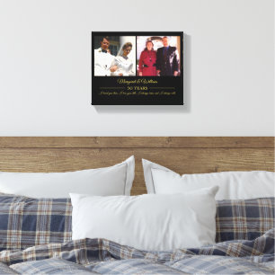 Now and Then Photos Gold Text Anniversary Photo Canvas Print