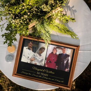 Now and Then Photos Gold Text Anniversary Photo Poster