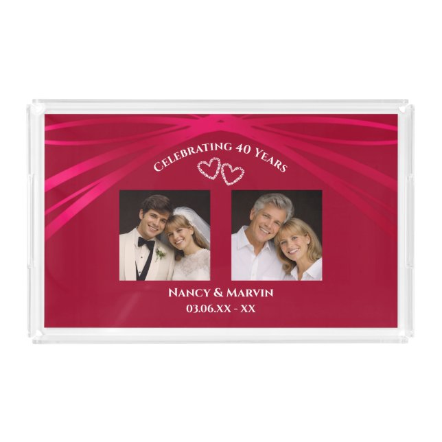 Now And Then Photos Ruby 40th Anniversary Gift Acrylic Tray (Front)