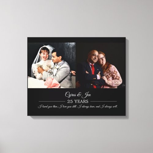 Now and Then Photos Silver Text Anniversary Photo Canvas Print