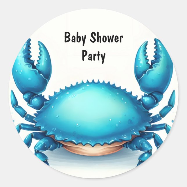 Now Beach Ocean Catch Navy Blue Crab Baby Shower Classic Round Sticker (Front)