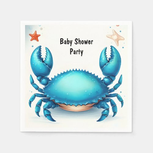 Now Beach Ocean Catch Navy Blue Crab Baby Shower Napkins